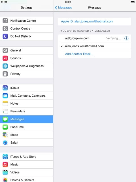 Press Messages to go back to the settings.