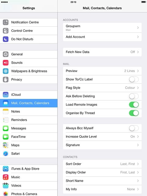 Press the name of the email account you've just set up.