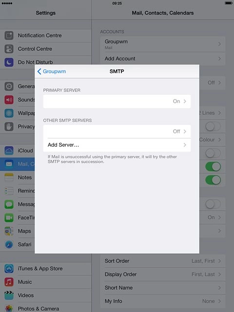 Press the name of the email account you've just set up.