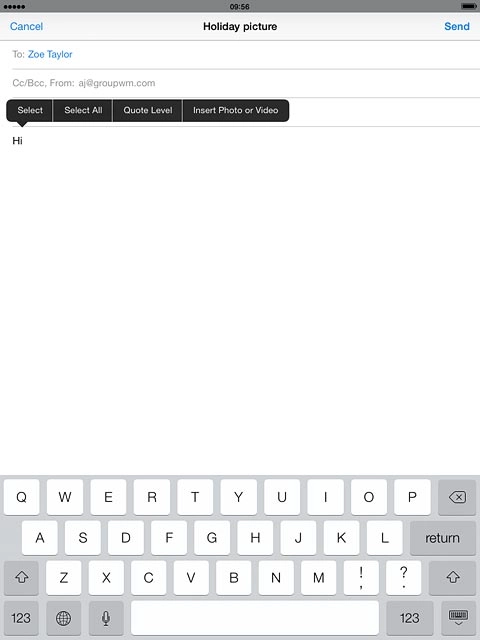 Press and hold anywhere on the text input field.Press Insert Photo or Video.