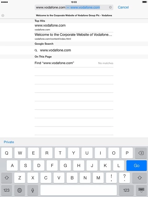 Key in the address of the required web page and press Go.