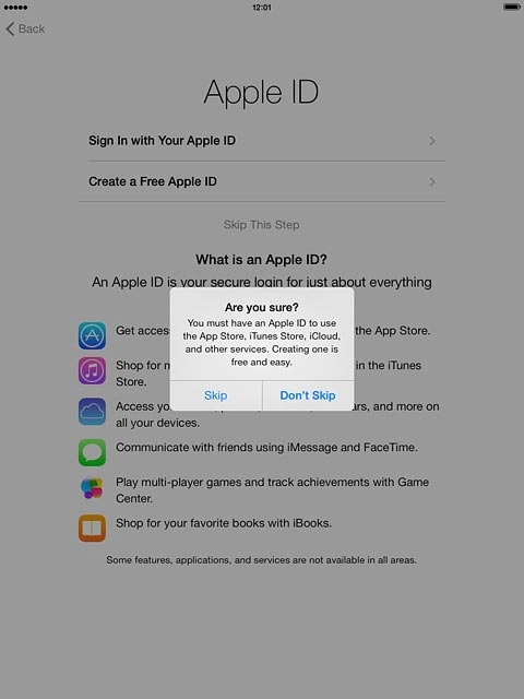 Press Skip.Follow the instructions on the display to activate your tablet.