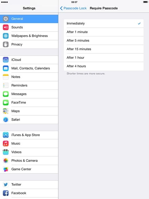 Press Passcode Lock to go back to the settings.