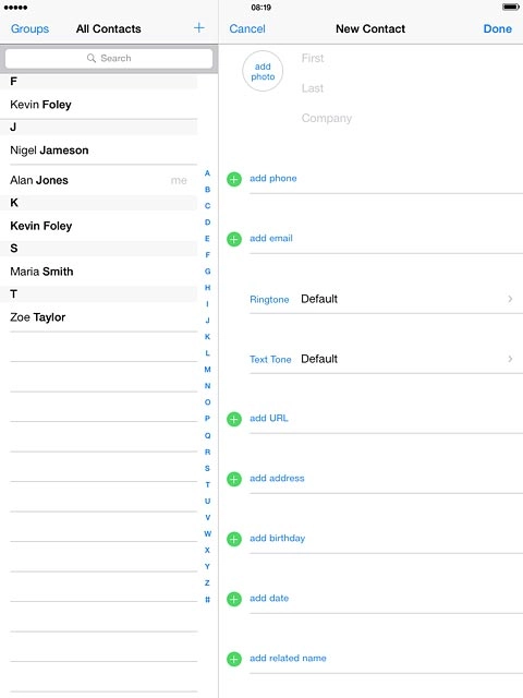 Press First and key in the required first name.