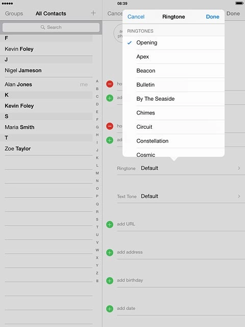 Once you've found a ring tone you like, press Done.