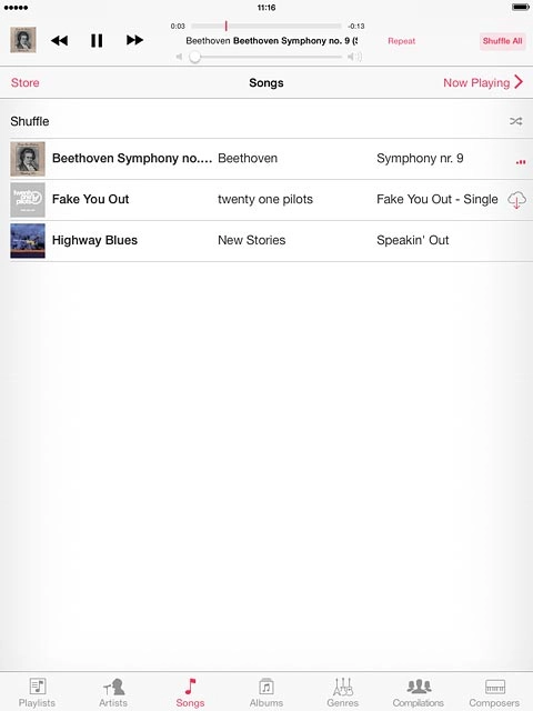 Press Repeat, Repeat Song or Repeat All (depending on the current setting).