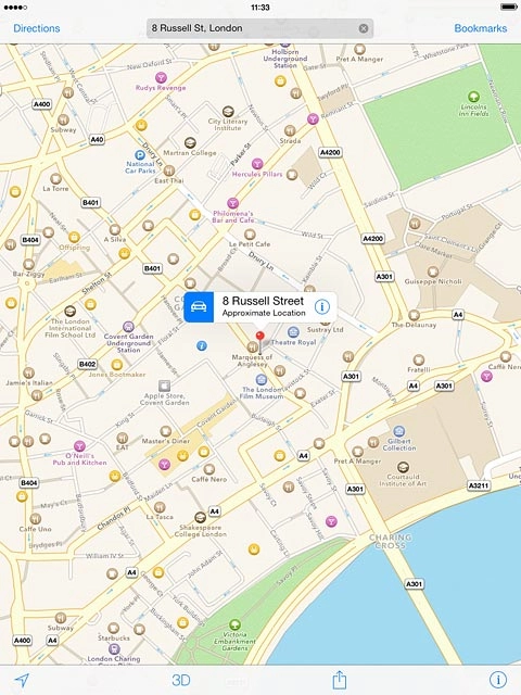 the selected destination is displayed as a point on the map.