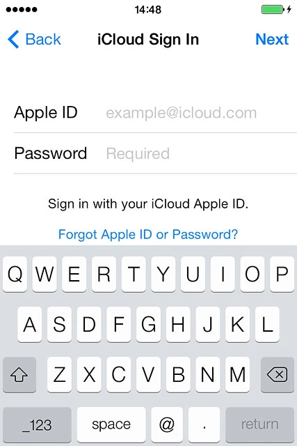 Press Next.Follow the instructions on the display to log on to iCloud.