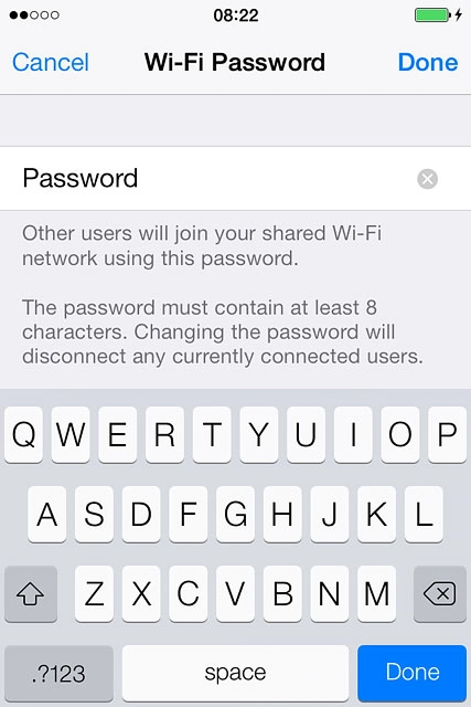 Key in the required password and press Done.