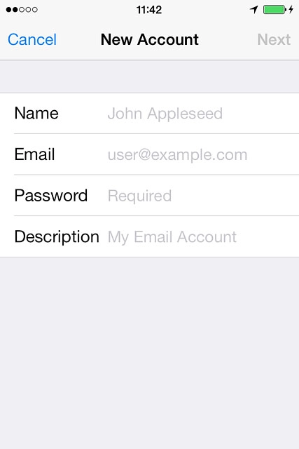 Press Name and key in the name you want to use as sender name in your email messages.