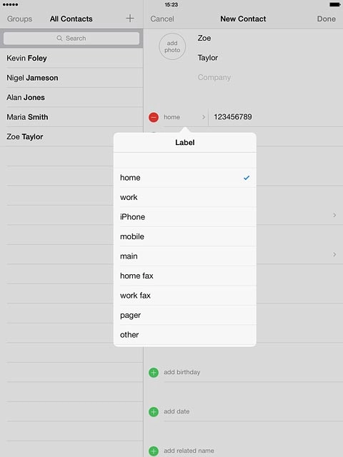 Press the required number type or Add Custom Label.
