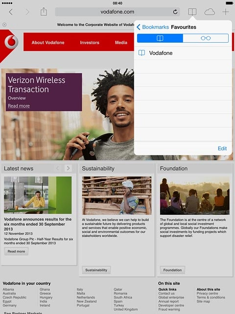 Press the required bookmark.