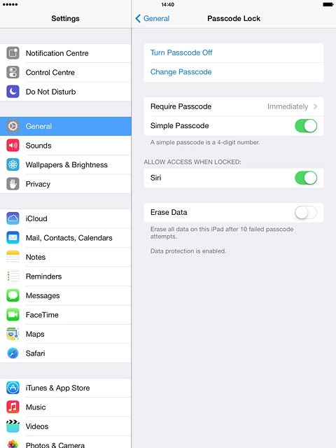 Press Turn Passcode Off.Key in the lock code.