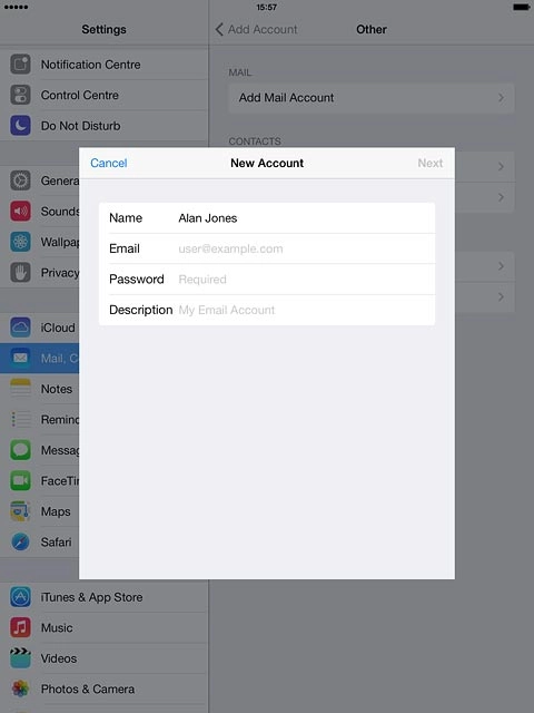 Press Email and key in your email address.