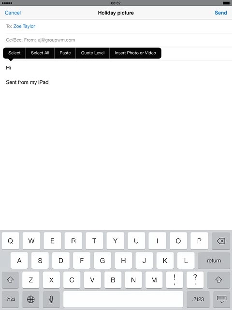 Press and hold anywhere on the text input field.Press Insert Photo or Video.