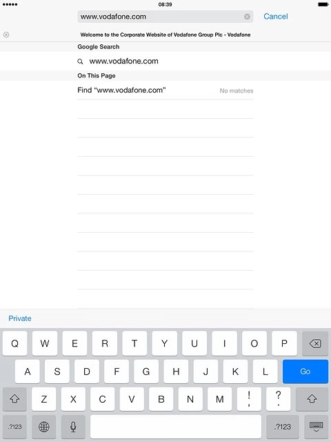 Key in the address of the required web page and press Go.