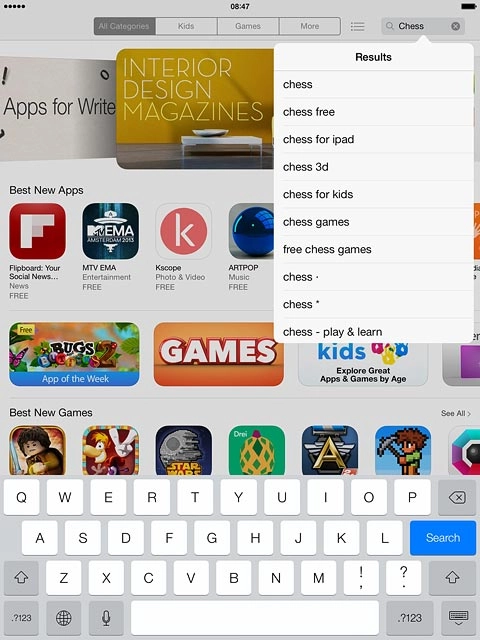Key in the name of the required app and press Search.