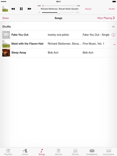 To fast forward or rewind the current audio file:Press and drag the time indicator right or left.