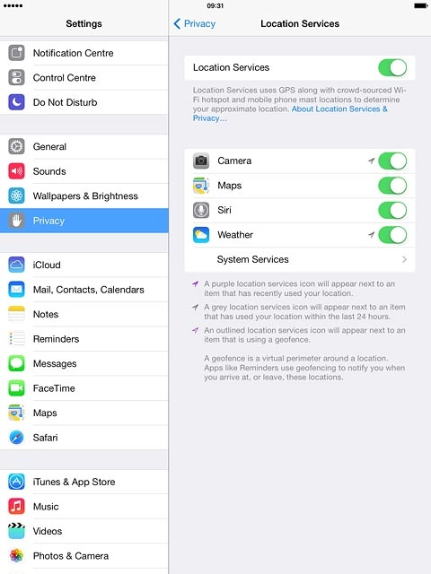 Press Privacy to save the settings.