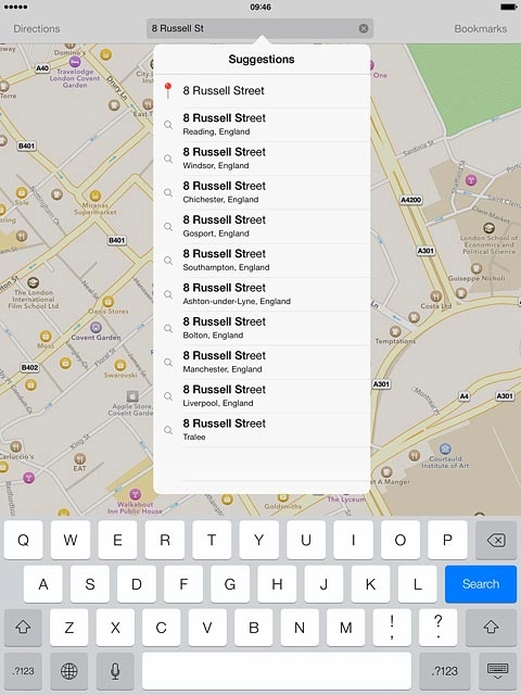 Key in the required destination and press Search.