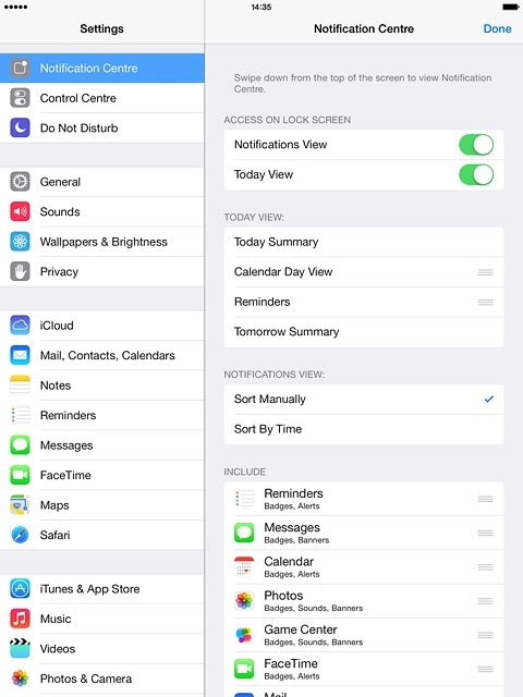 Drag the menu item to the required position and press Done.