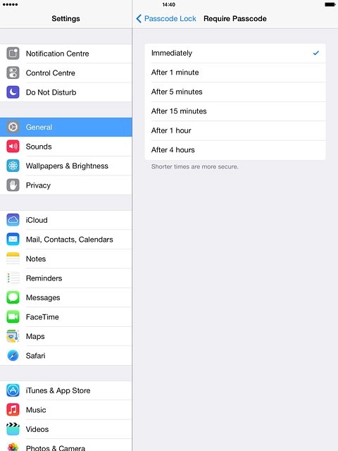 Press Passcode Lock to go back to the settings.