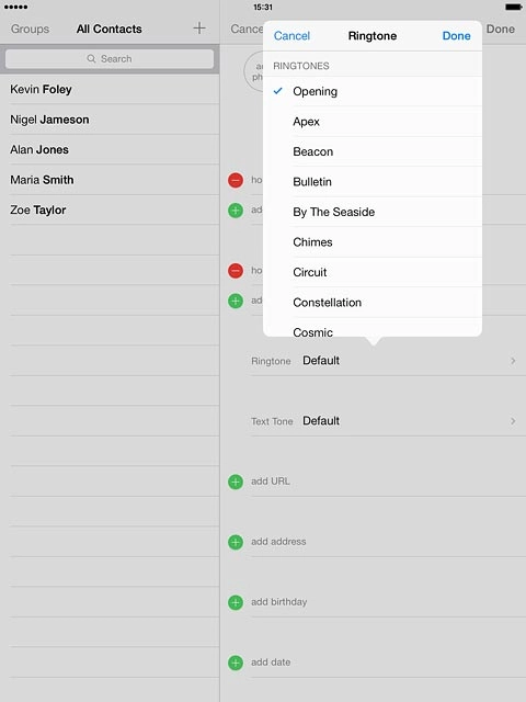 Once you've found a ring tone you like, press Done.