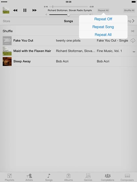 Press the required setting.