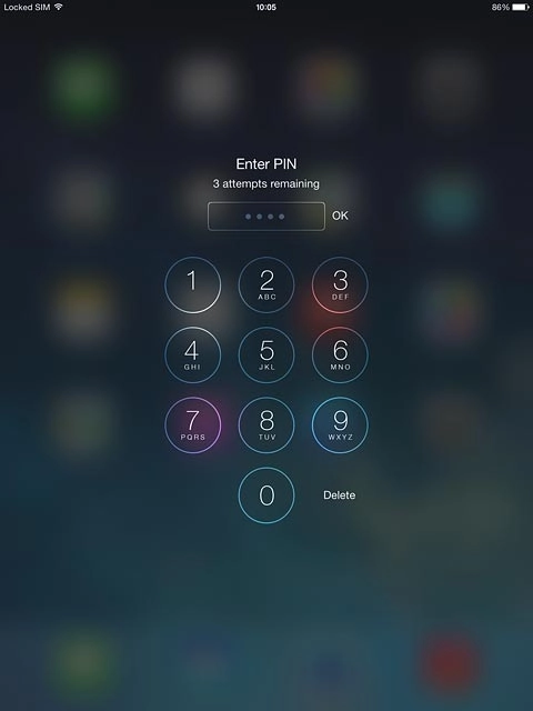 Key in your PIN and press OK.If your tablet rejects the SIM:Contact your distributor or service provider where you bought your tablet.