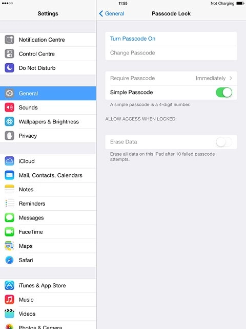 Press Turn Passcode On.Key in a lock code of your own choice.Key in the same lock code again.