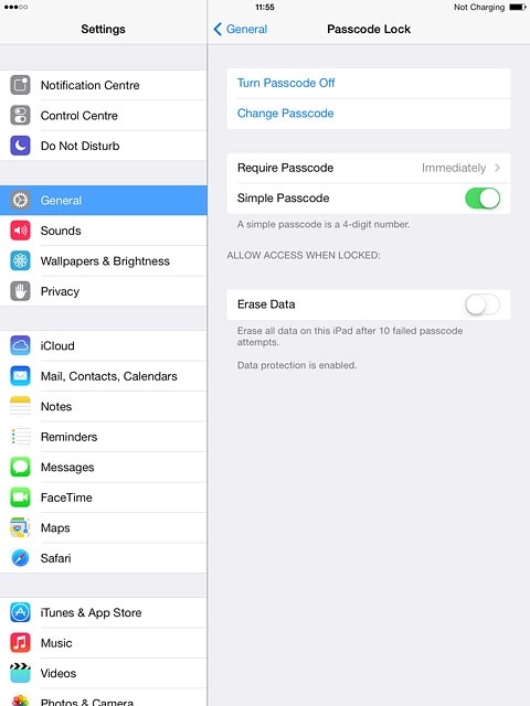 Press Turn Passcode Off.Key in the lock code.