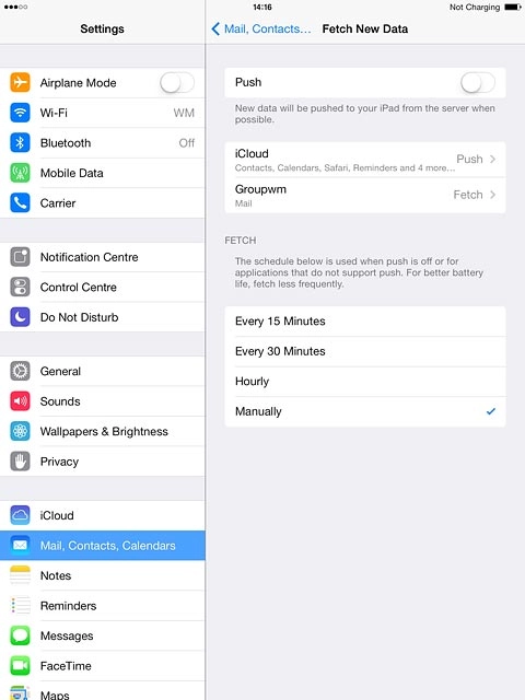 To select settings for a specific email account:Press the required email account.