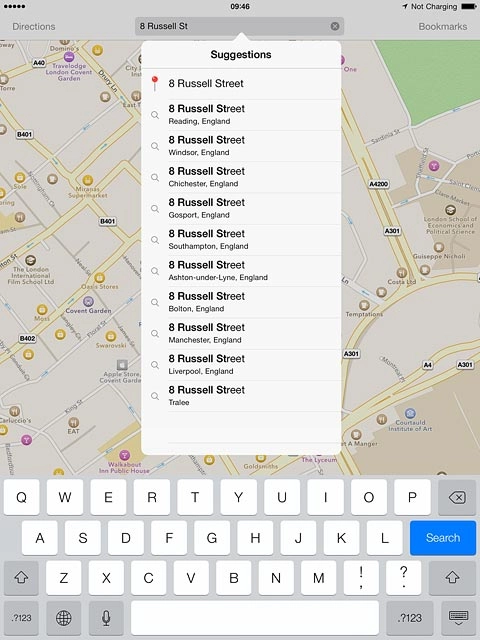 Key in the required destination and press Search.
