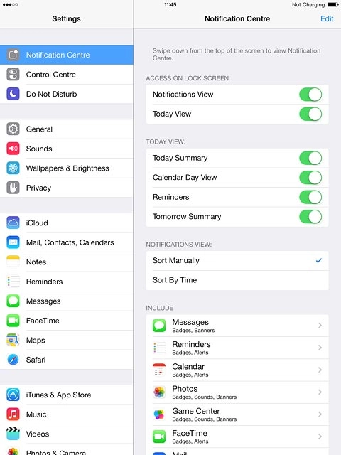 Press the indicator next to the required menu item to turn the function on or off.