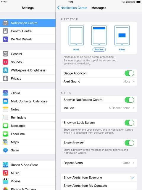 To turn display of the selected notification on or off:Press the indicator next to 