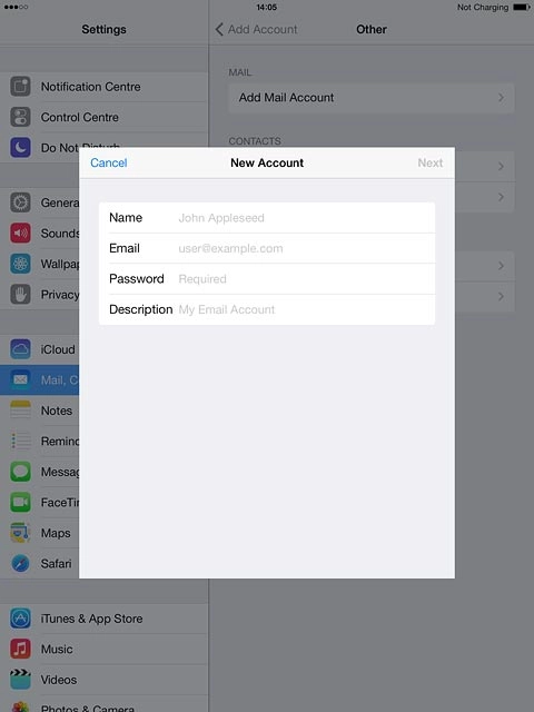 Press Name and key in the name you want to use as sender name in your email messages.