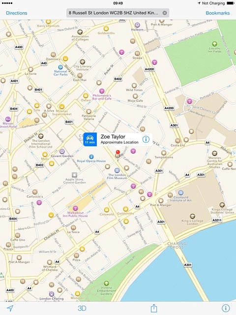 the selected destination is displayed as a point on the map.