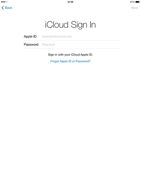Press Apple ID and key in the username for your Apple ID.