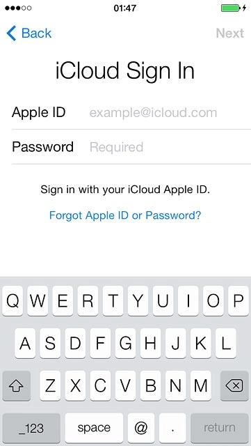 Press Apple ID and key in the username for your Apple ID.