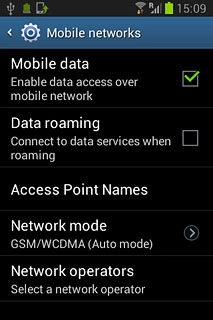 Press Data roaming to turn the function on or off.