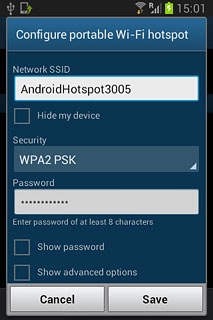 Key in the required name for the Wi-Fi hotspot.Press the drop down list below 