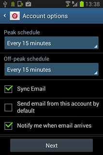 Press Sync Email to turn synchronisation on or off.