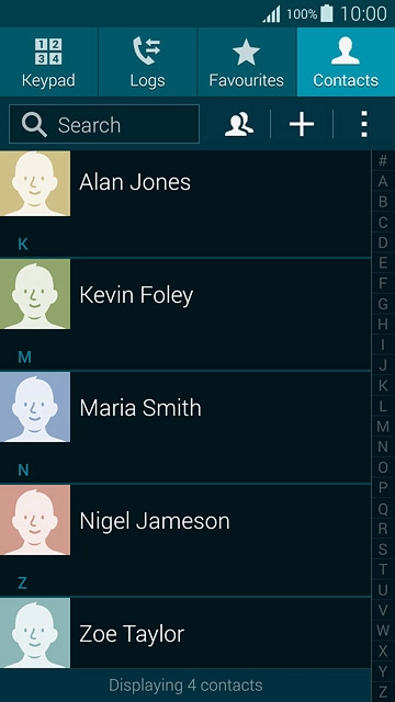 Press the required contact.The contact details are displayed.