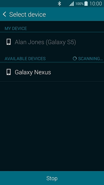 Your phone now searches for devices and after a moment, a list of Bluetooth devices within range is displayed.Press the required Bluetooth device.The file is sent.