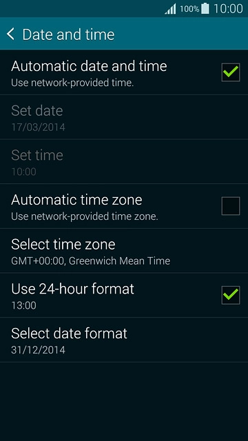 Press Automatic date and time until the function is turned on.