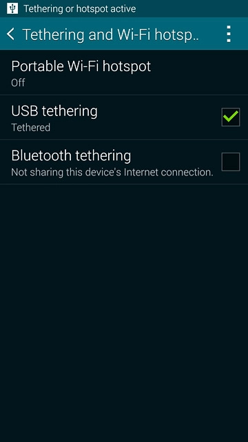 Press USB tethering until the function is turned on.