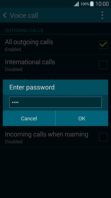 Key in your barring password (default is 0000) and press OK to turn the function on or off.