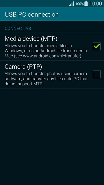 Press Media device (MTP) until the function is turned on.
