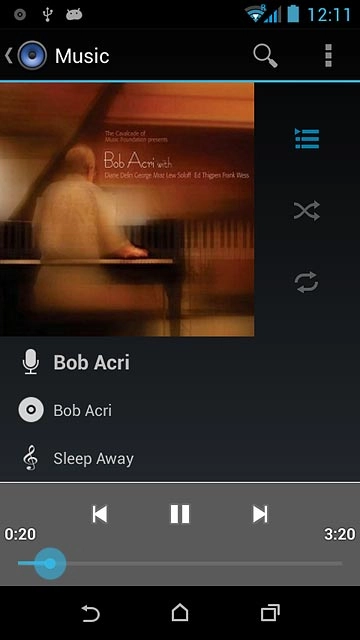 To fast forward or rewind the current audio file:Press the indicator at the bottom of the display and slide it right or left.