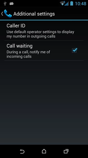 The current settings are displayed.Press Call waiting to turn the function on or off.